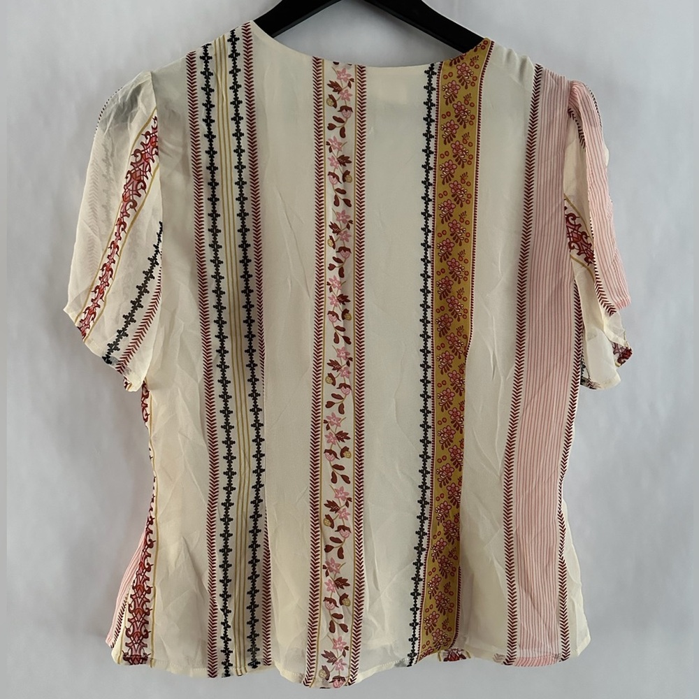 ASTR The Label Cream Boho Pattern Tie Front Cold Shoulder Blouse Size Medium - Picture 2 of 8
